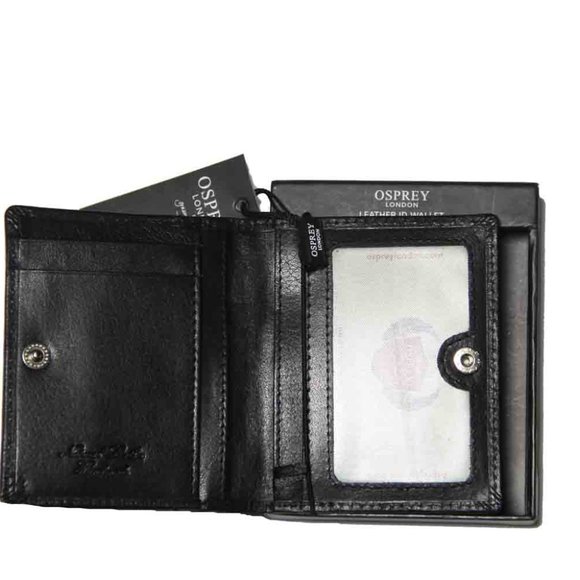 Osprey London Felix ID Wallet Bifold Black Glazed Calf Leather Men's - Picture 5 of 6